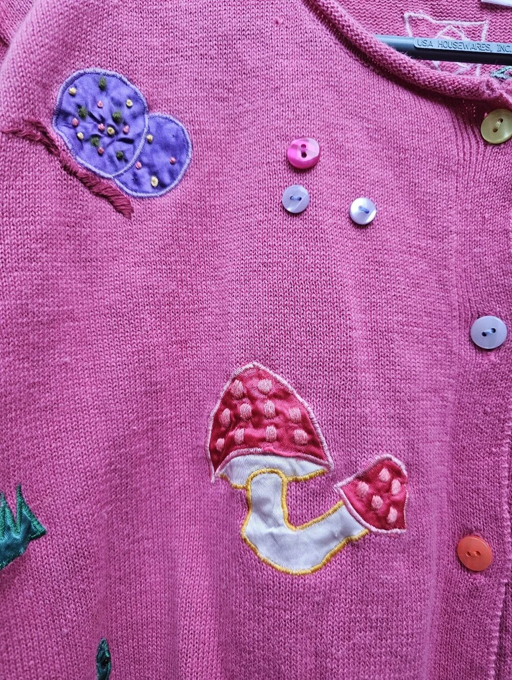 Whimsical Embellished Insect Pink Knit Sweater Short Sleeve Snail Mushroom 90s‎